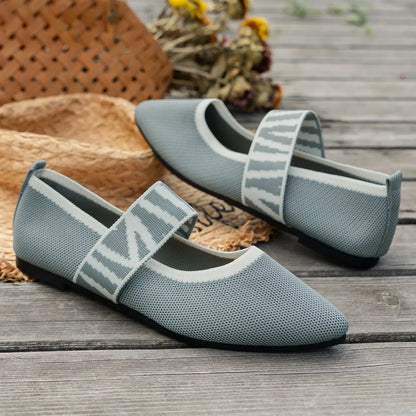 Flache Ballerinas für Damen ⎜ Bequeme Schuhe mit Streifenmuster und spitzem Zehenbereich für Sommer und Stil