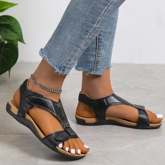 Damen Komfort Sandalen ⎜ Flache Sommerschuhe mit Klettverschluss und Gepolsterter Sohle für Alltag & Freizeit