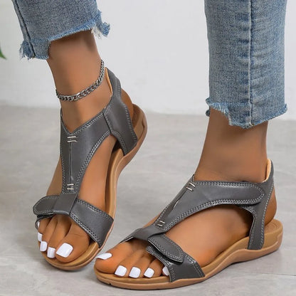 Damen Komfort Sandalen ⎜ Flache Sommerschuhe mit Klettverschluss und Gepolsterter Sohle für Alltag & Freizeit