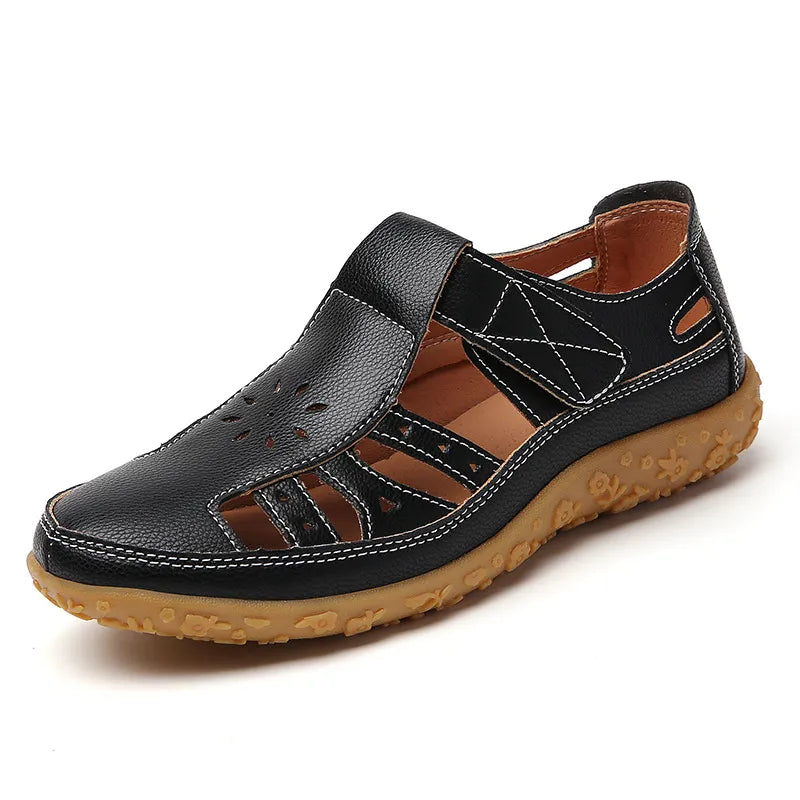 Damen Sommerschuhe mit Lochmuster ⎜ Bequeme Flats mit Klettverschluss und rutschfester Sohle für den Alltag