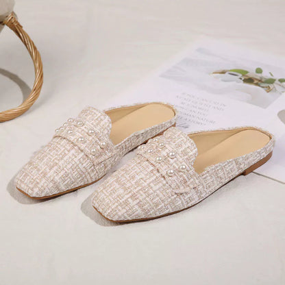 Elegante Flache Sandalen für Damen ⎜ Komfortable Schuhe mit Perlen-Details für stilvolle Freizeitlooks