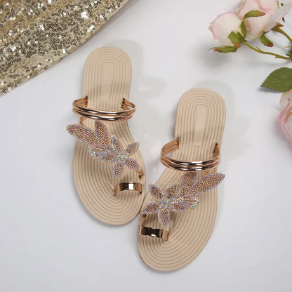 Damen Zehensandalen mit Blattverzierung ⎜ Rutschfeste Sommerschuhe für Strand, Urlaub und Alltag