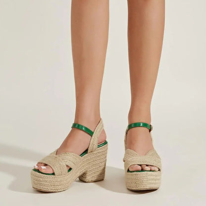 Plateausandalen für Damen ⎜ Sommerliche Keilschuhe mit Juteseil und Bequemem Blockabsatz für Alltag