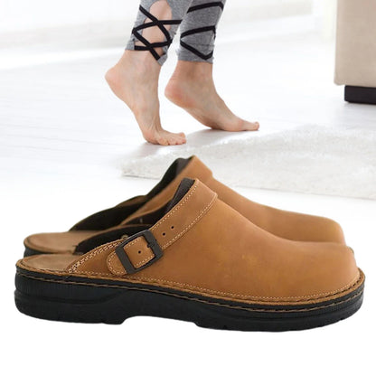 Herren Halbschuhe mit Riemen ⎜ Bequeme Clogs aus Leder mit verstellbarem Riemen und rutschfester Sohle