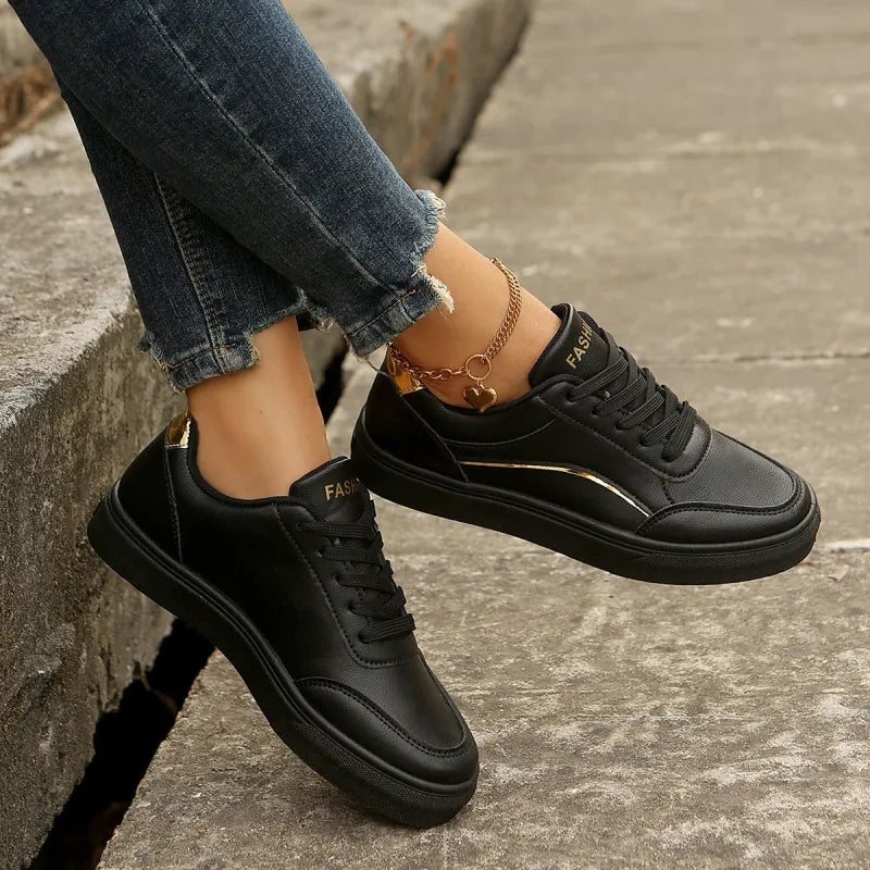 Damen Sneakers ⎜ Bequeme Schnürschuhe mit glänzenden Akzenten und dickem Sohlenprofil für den Alltag