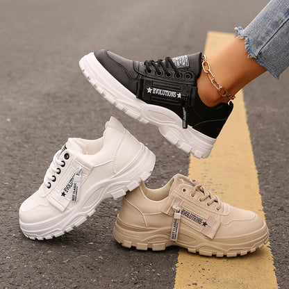 Damen Sneakers ⎜ Bequeme Schnürschuhe mit seitlichem Reißverschluss und dickem Sohlenprofil für den Alltag