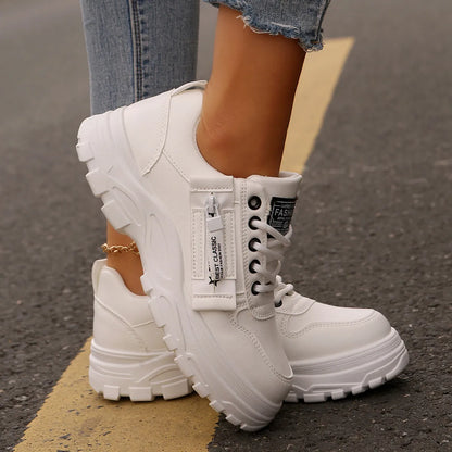 Damen Sneakers ⎜ Bequeme Schnürschuhe mit seitlichem Reißverschluss und dickem Sohlenprofil für den Alltag