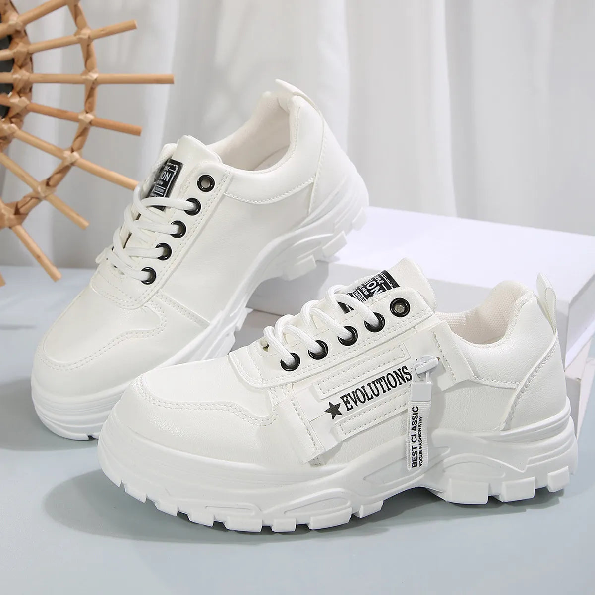Damen Sneakers ⎜ Bequeme Schnürschuhe mit seitlichem Reißverschluss und dickem Sohlenprofil für den Alltag