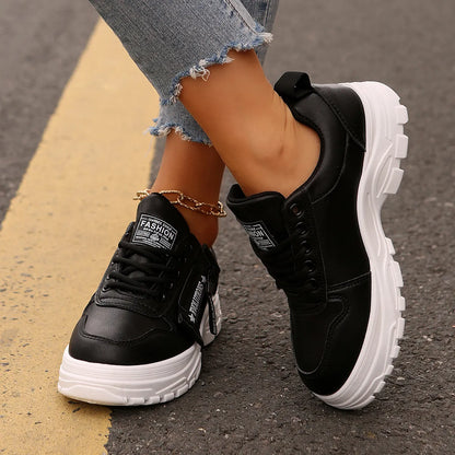 Damen Sneakers ⎜ Bequeme Schnürschuhe mit seitlichem Reißverschluss und dickem Sohlenprofil für den Alltag