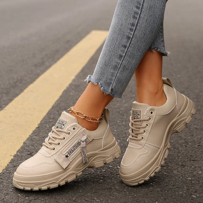 Damen Sneakers ⎜ Bequeme Schnürschuhe mit seitlichem Reißverschluss und dickem Sohlenprofil für den Alltag