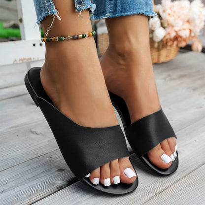 Damen Pantoletten mit offener Zehenpartie ⎜ Flache Sommerschuhe für Strand, Urlaub und Alltag