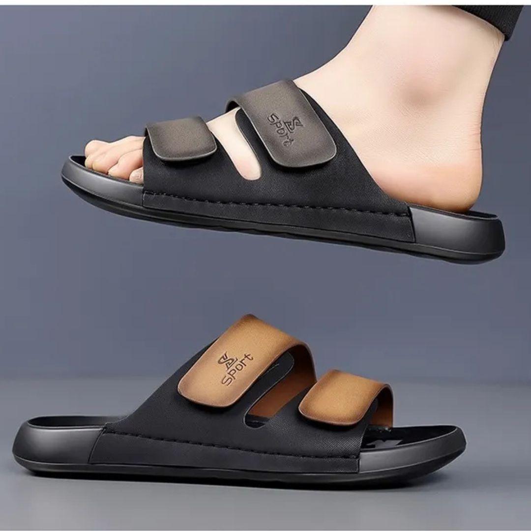 Outdoor Slipper für Herren ⎜ Rutschfeste, verstellbare Freizeitschuhe mit Farbdetails