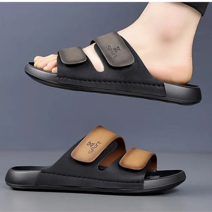Outdoor Slipper für Herren ⎜ Rutschfeste, verstellbare Freizeitschuhe mit Farbdetails