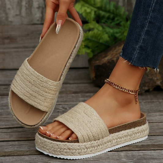 Sandalen für Damen ⎜ Bequeme Schuhe mit Hanfseil-Design und Muffin-Sohle für den Sommer