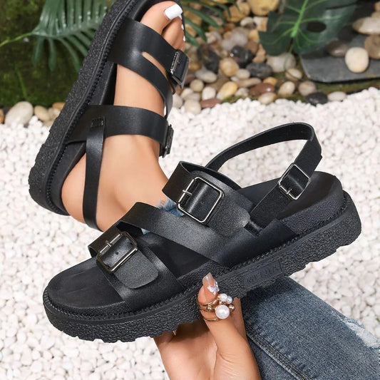 Damen Sportliche Sandalen ⎜ Bequeme Sommerschuhe mit Dicker Sohle und Verstellbaren Schnallen