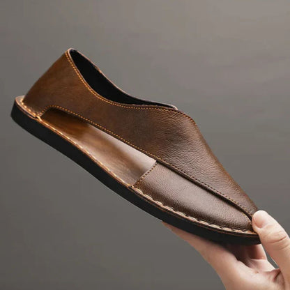 Ledersandalen für Herren ⎜ Bequeme Ein-Pedal-Strandschuhe aus atmungsaktivem Echtleder