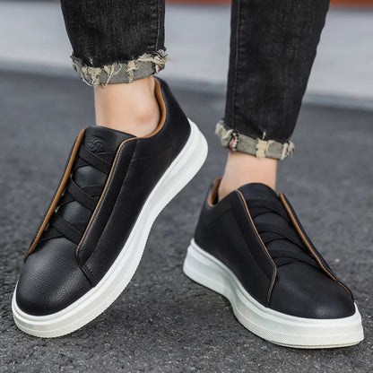 Herren Sneaker ⎜ Atmungsaktive Leder-Schuhe mit Elastischen Schnürsenkeln für Bequemen Tragekomfort