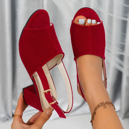 High Heels Sandalen für Damen ⎜ Offene Sommerschuhe mit Blockabsatz und verstellbarem Fersenriemen