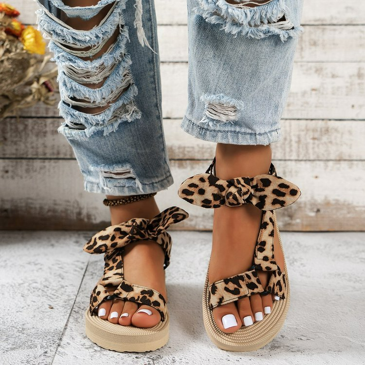 Damen Klettsandalen ⎜ Bequeme Sommerschuhe mit Schleife und verstellbarem Riemen für Strand und Alltag