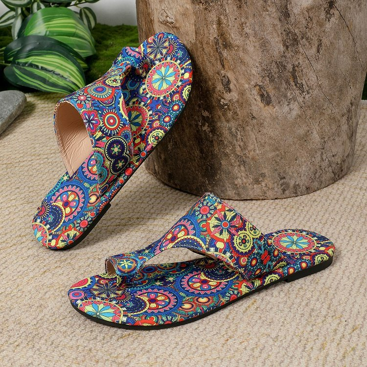 Damen Flip-Flop Sandalen ⎜ Bequeme Schuhe im Romantik-Stil mit atmungsaktivem Druckmuster