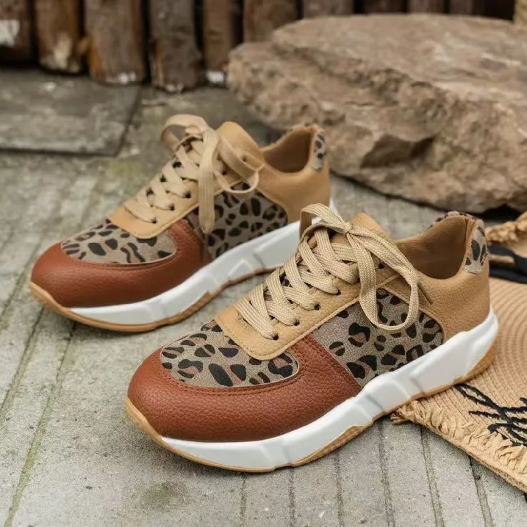 Damen Sneakers ⎜ Bequeme Schnürschuhe mit Camouflage-Muster und dickem Sohlenprofil für den Alltag