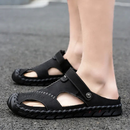 Sommer Slipper für Herren ⎜ Atmungsaktive Lederschuhe In Übergrößen für Strand und Freizeit