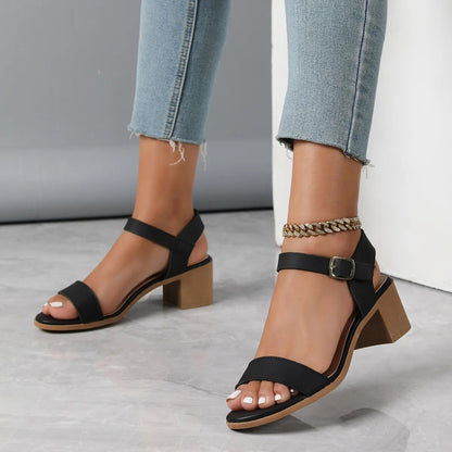 Sandalen mit Blockabsatz für Damen ⎜ Schlichte Sommerschuhe Mit Knöchelriemen und Bequemem Tragegefühl