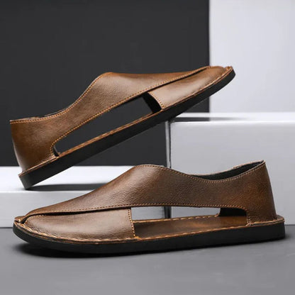 Ledersandalen für Herren ⎜ Bequeme Ein-Pedal-Strandschuhe aus atmungsaktivem Echtleder