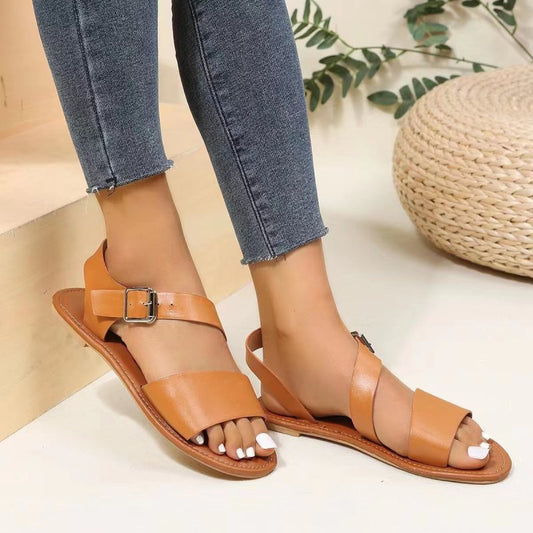 Damen Römersandalen mit Knöchelriemen ⎜ Flache Sommerschuhe mit Schnalle und Komfort für Große Größen