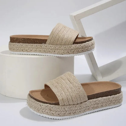 Sandalen für Damen ⎜ Bequeme Schuhe mit Hanfseil-Design und Muffin-Sohle für den Sommer