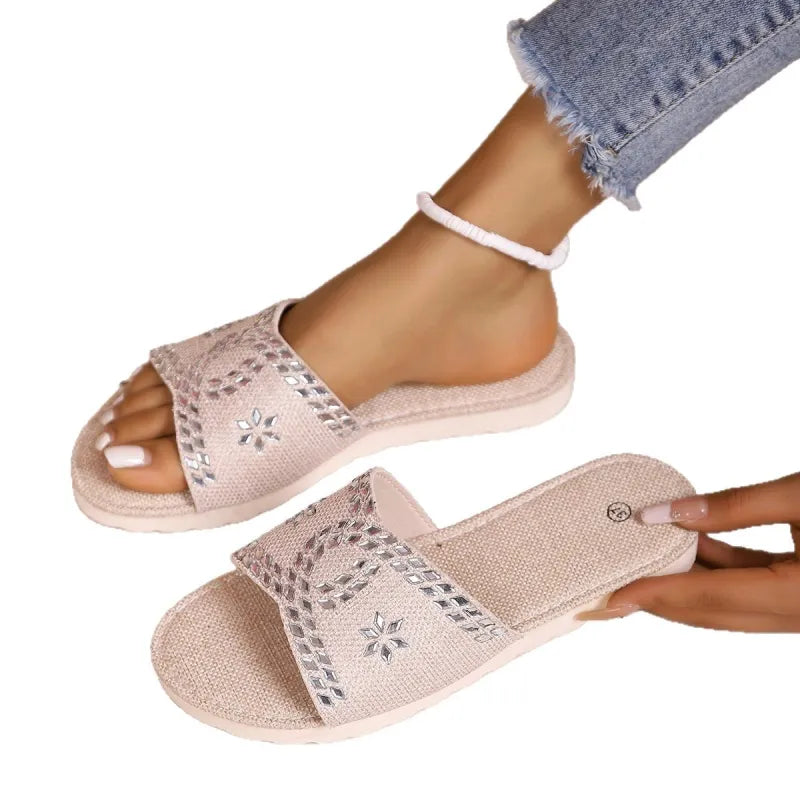 Plateau-Sandalen für Damen ⎜ Bequeme Sommerschuhe aus Canvas mit Glitzerdetails und runder Zehenpartie