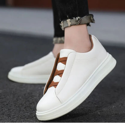 Herren Sneaker ⎜ Atmungsaktive Leder-Schuhe mit Elastischen Schnürsenkeln für Bequemen Tragekomfort