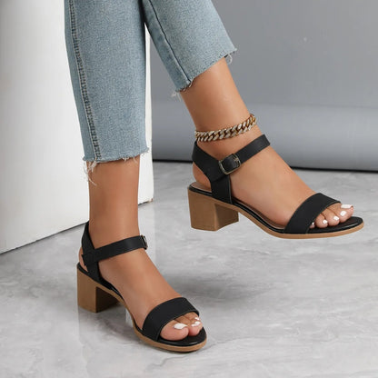 Sandalen mit Blockabsatz für Damen ⎜ Schlichte Sommerschuhe Mit Knöchelriemen und Bequemem Tragegefühl