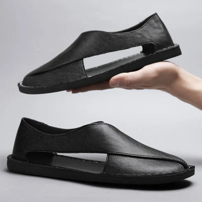 Ledersandalen für Herren ⎜ Bequeme Ein-Pedal-Strandschuhe aus atmungsaktivem Echtleder
