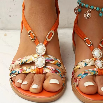Damen Outdoor-Sandalen ⎜ Flache Komfortsohle mit Geflochtenem Design und Geeignet für Große Größen