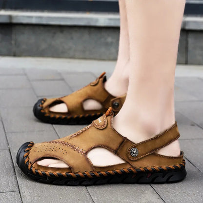 Sommer Slipper für Herren ⎜ Atmungsaktive Lederschuhe In Übergrößen für Strand und Freizeit
