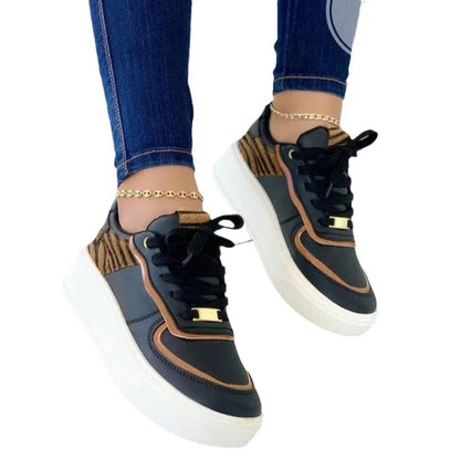 Damen Sneakers ⎜ Modische Schnürschuhe mit Leopardenmuster und dickem Sohlenprofil für den Alltag