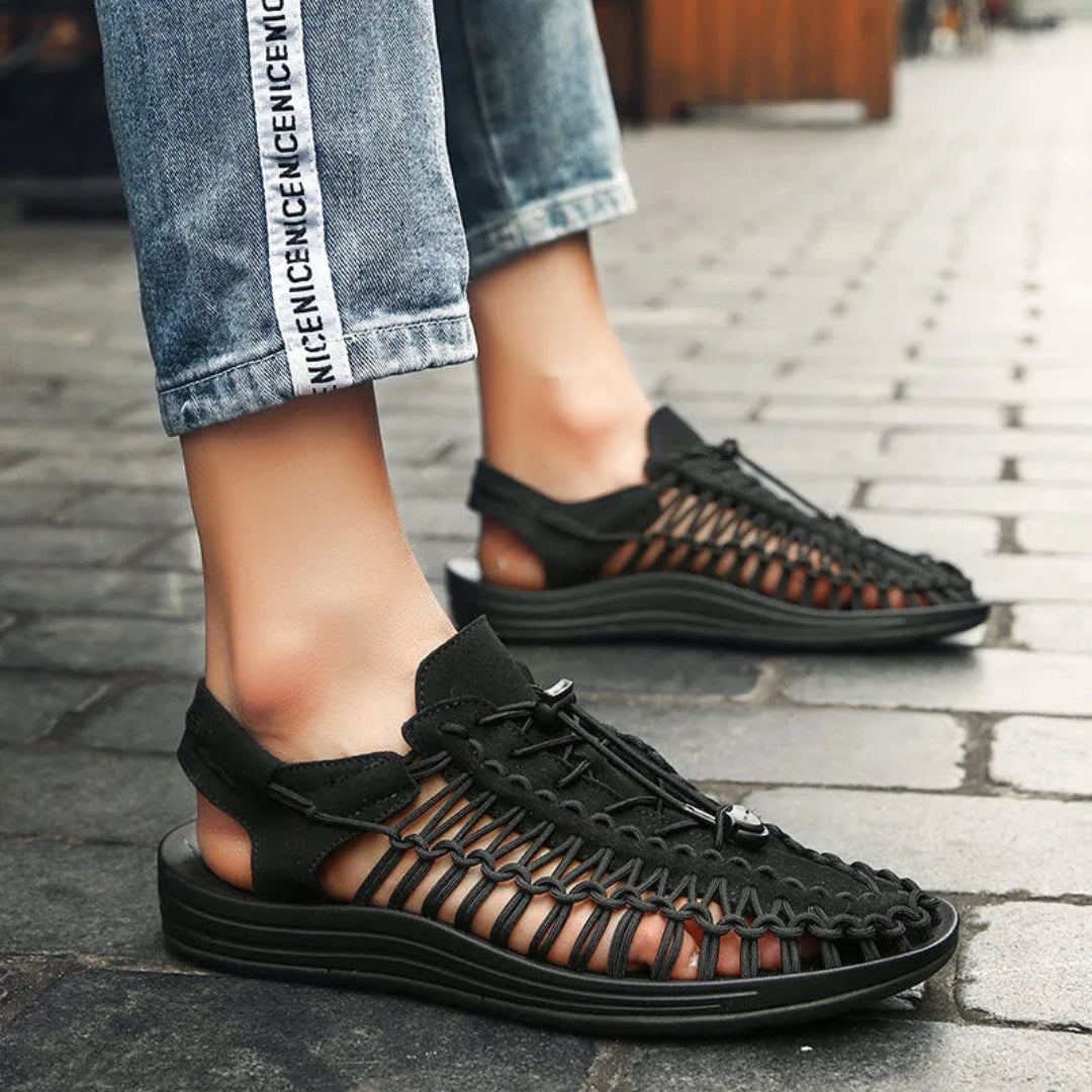Modische Ledersandalen für Herren ⎜ Geflochtene Römersandalen für Den Sommer