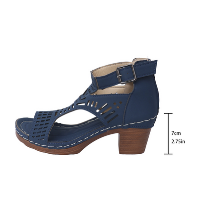 Damen Sandalen mit Blockabsatz ⎜ Stylische Schuhe mit offenen Zehen und Cut-Out-Design