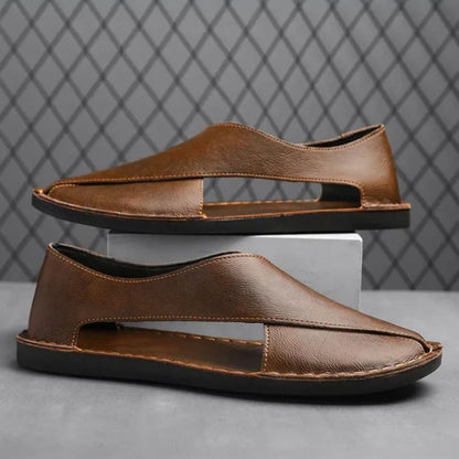 Ledersandalen für Herren ⎜ Bequeme Ein-Pedal-Strandschuhe aus atmungsaktivem Echtleder