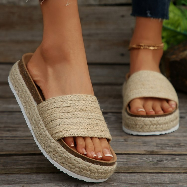 Sandalen für Damen ⎜ Bequeme Schuhe mit Hanfseil-Design und Muffin-Sohle für den Sommer