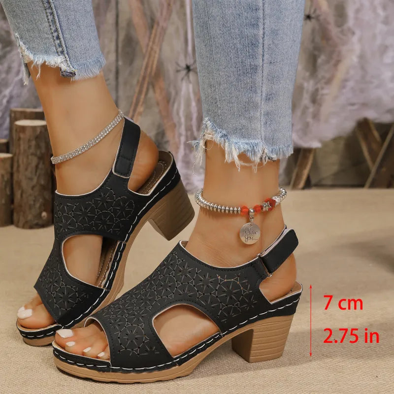 High Heel Sandalen für Damen ⎜ Komfortable Peeptoe-Schuhe mit dickem Absatz und modischem Design