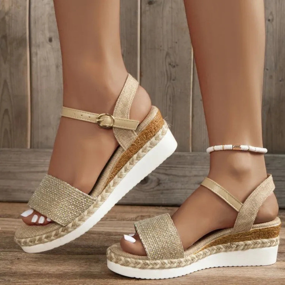 Keilsandalen für Damen ⎜ Sommerliche Schuhe mit Juteseil-Design Verstellbarem Riemen und Bequemer Sohle