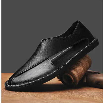 Ledersandalen für Herren ⎜ Bequeme Ein-Pedal-Strandschuhe aus atmungsaktivem Echtleder