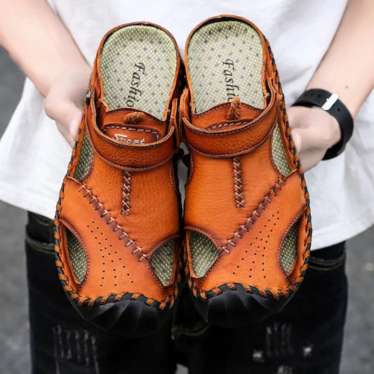Sommer Slipper für Herren ⎜ Atmungsaktive Lederschuhe In Übergrößen für Strand und Freizeit