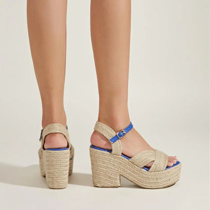 Plateausandalen für Damen ⎜ Sommerliche Keilschuhe mit Juteseil und Bequemem Blockabsatz für Alltag