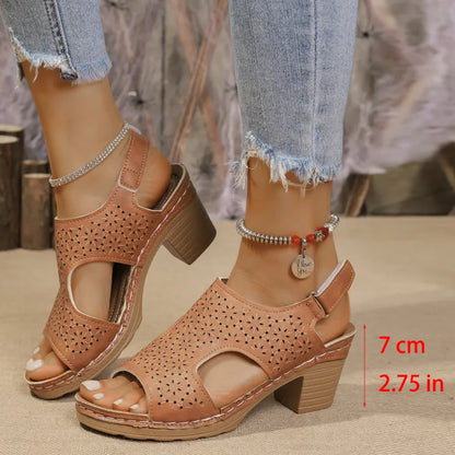 High Heel Sandalen für Damen ⎜ Komfortable Peeptoe-Schuhe mit dickem Absatz und modischem Design