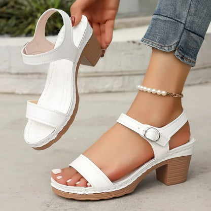 Sandalen mit Blockabsatz für Damen ⎜ Offene Sommerschuhe mit Schnalle und bequemer rutschfester Sohle