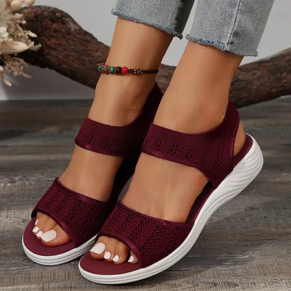 Damen Plateausandalen ⎜ Bequeme Sommerschuhe mit Elastischen Riemen und Weicher Sohle für Alltag & Freizeit