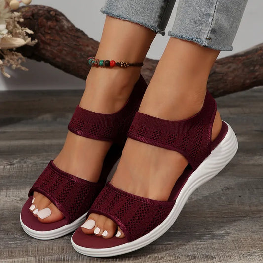 Damen Plateausandalen ⎜ Bequeme Sommerschuhe mit Elastischen Riemen und Weicher Sohle für Alltag & Freizeit